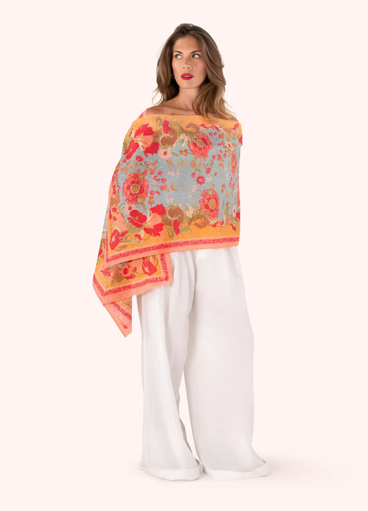 Cotton Scarf Paisley Poppies Design