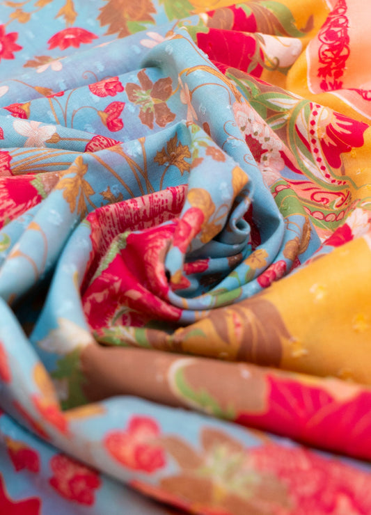 Cotton Scarf Paisley Poppies Design