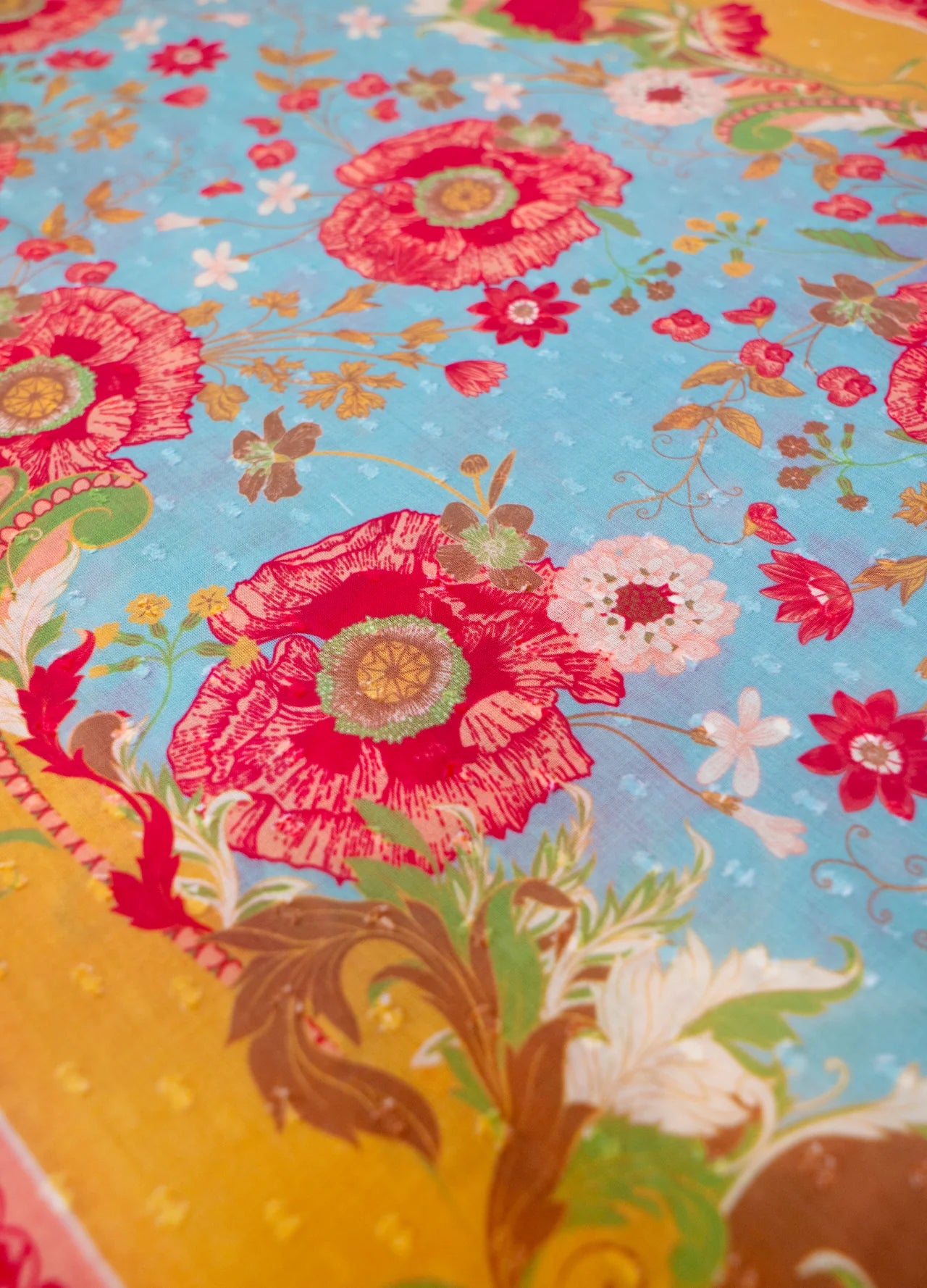 Cotton Scarf Paisley Poppies Design