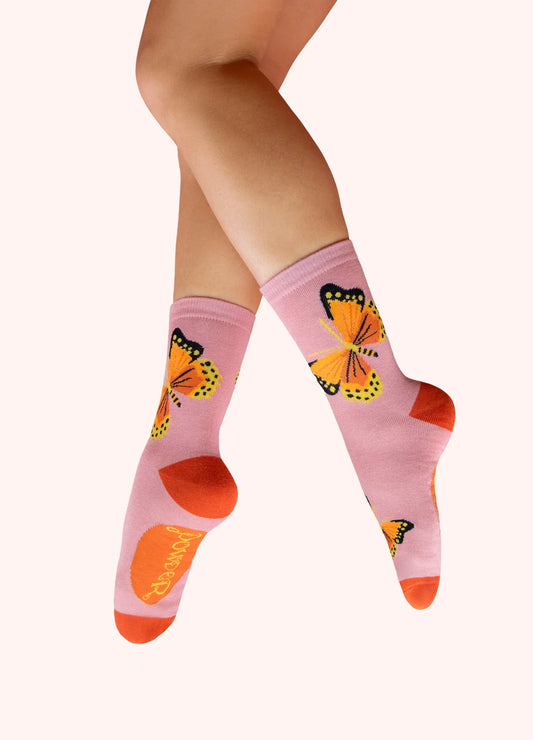 Beautiful Butterflies Ladies Ankle Socks in Pink