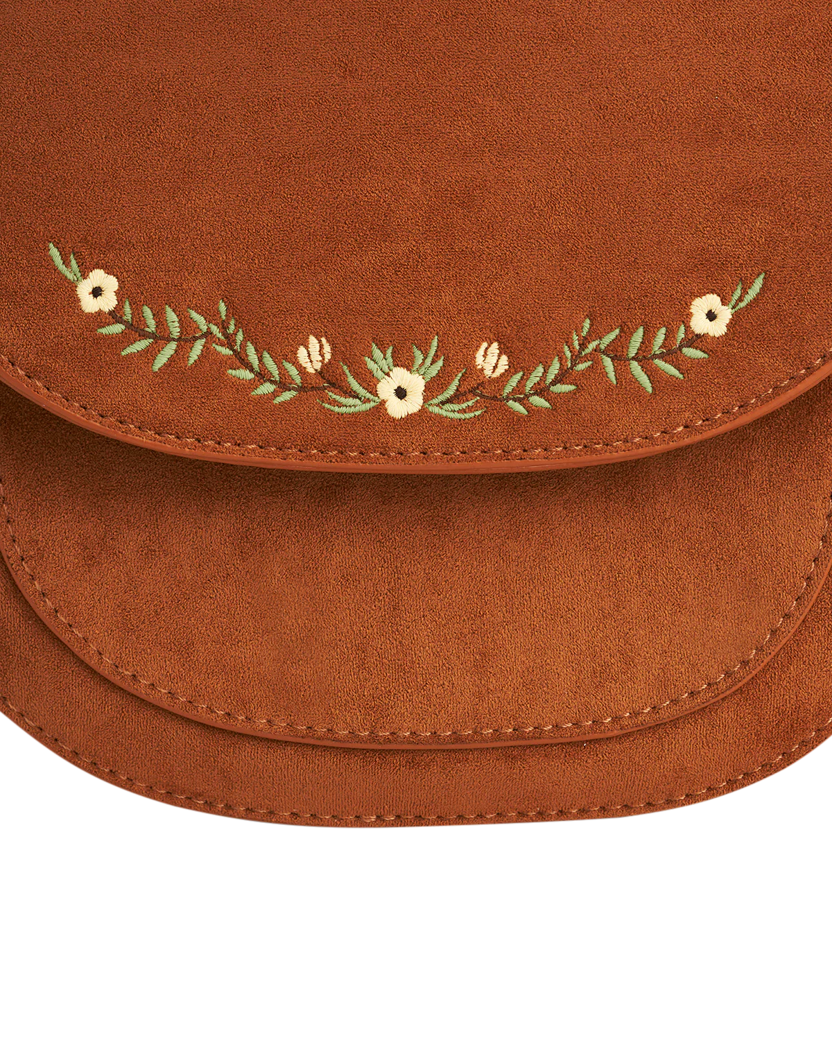 Fable Floral Embroidered Faux Suede Saddle Bag Tan