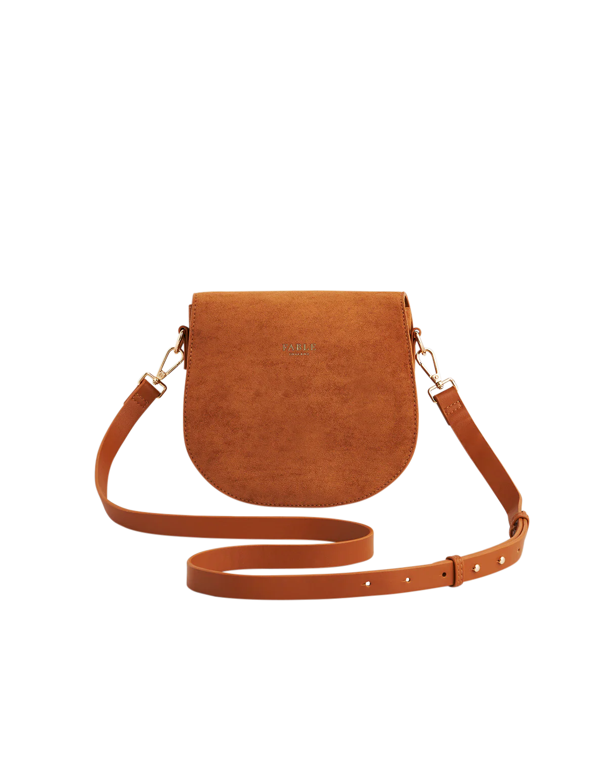 Fable Floral Embroidered Faux Suede Saddle Bag Tan
