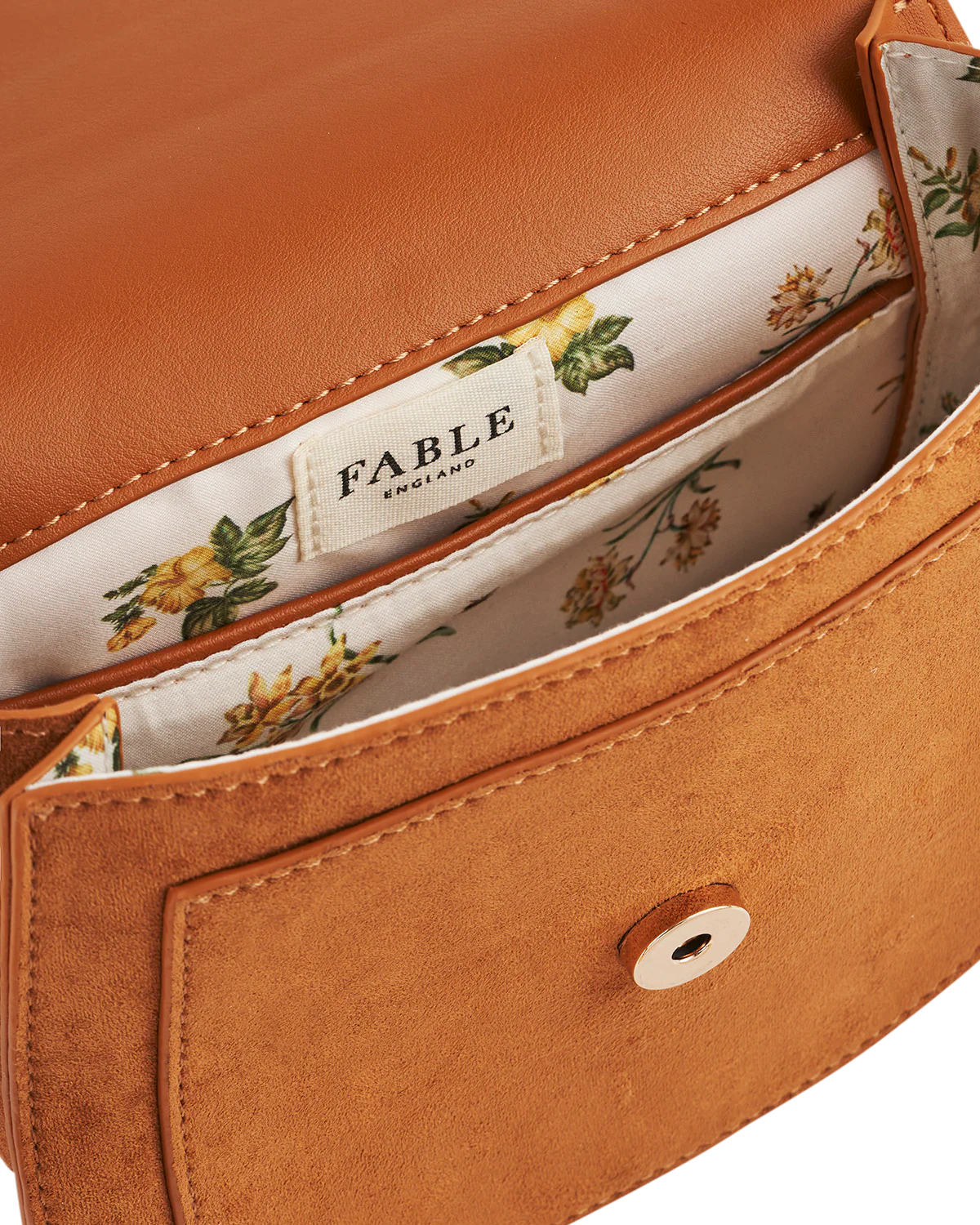 Fable Floral Embroidered Faux Suede Saddle Bag Tan