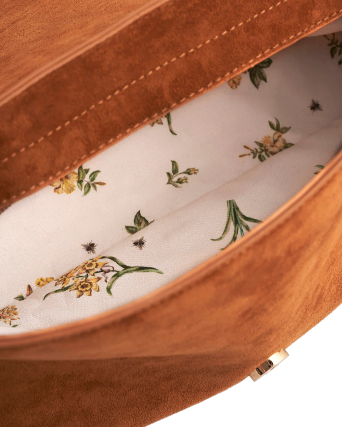 Fable Floral Embroidered Faux Suede Saddle Bag Tan
