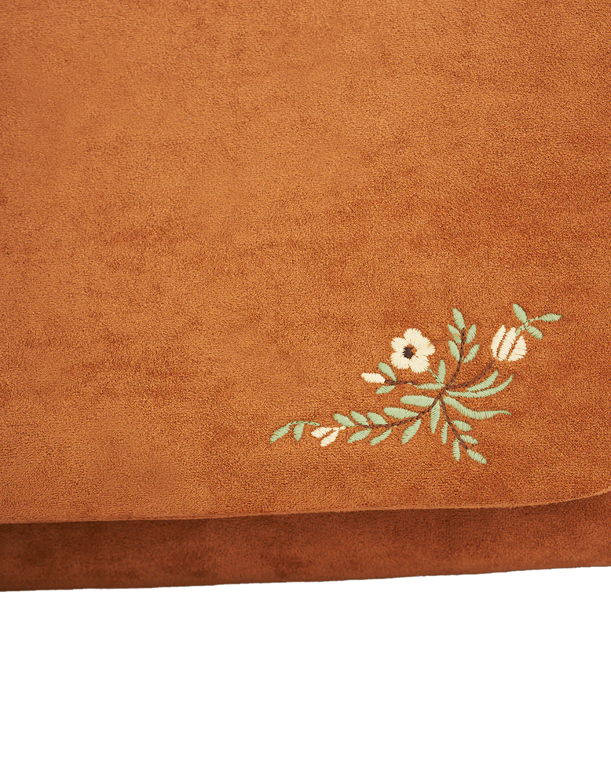Fable Floral Embroidered Faux Suede Saddle Bag Tan