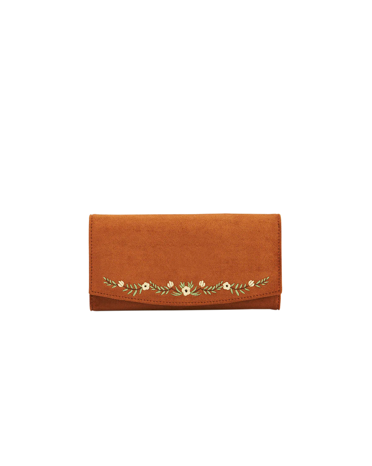 Fable Floral Embroidered Faux Suede Purse Tan