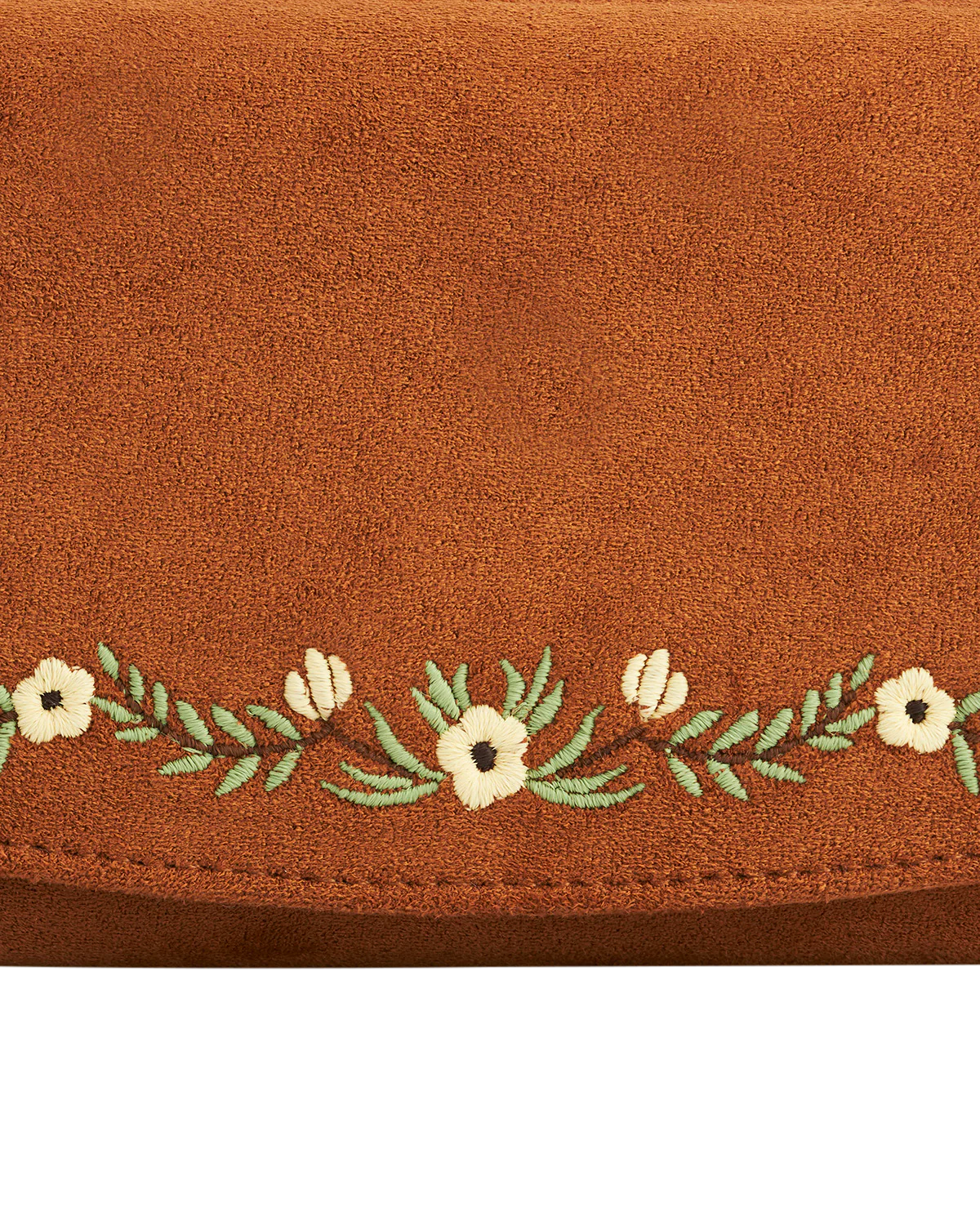 Fable Floral Embroidered Faux Suede Purse Tan