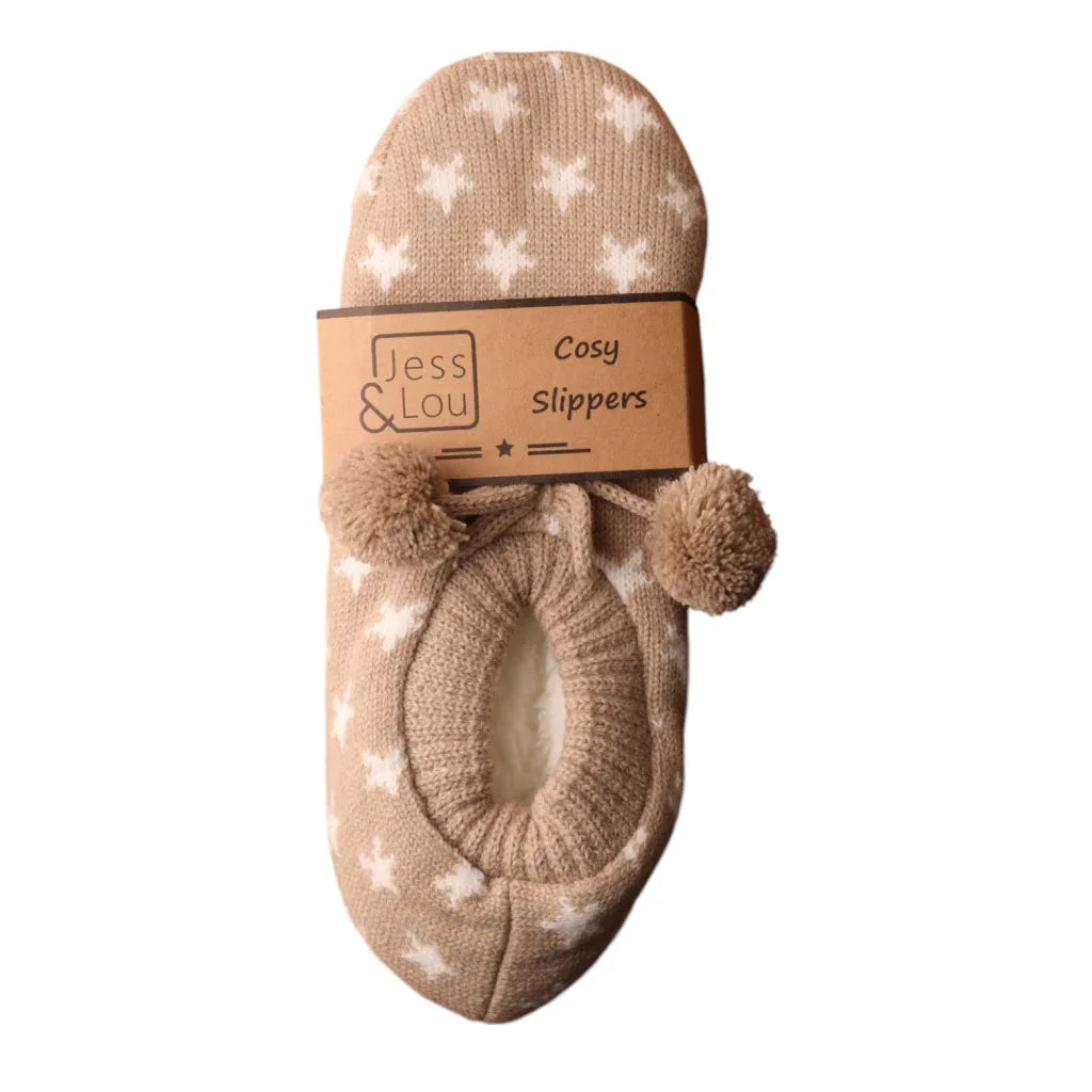 Taupe & White Star Cosy Slipper Socks