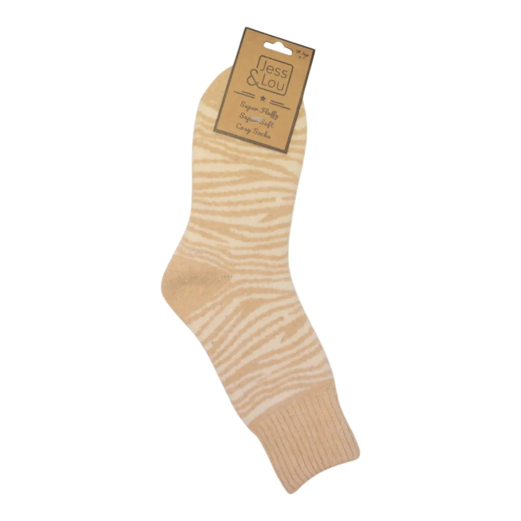 Oatmeal Zebra Print Cosy Socks
