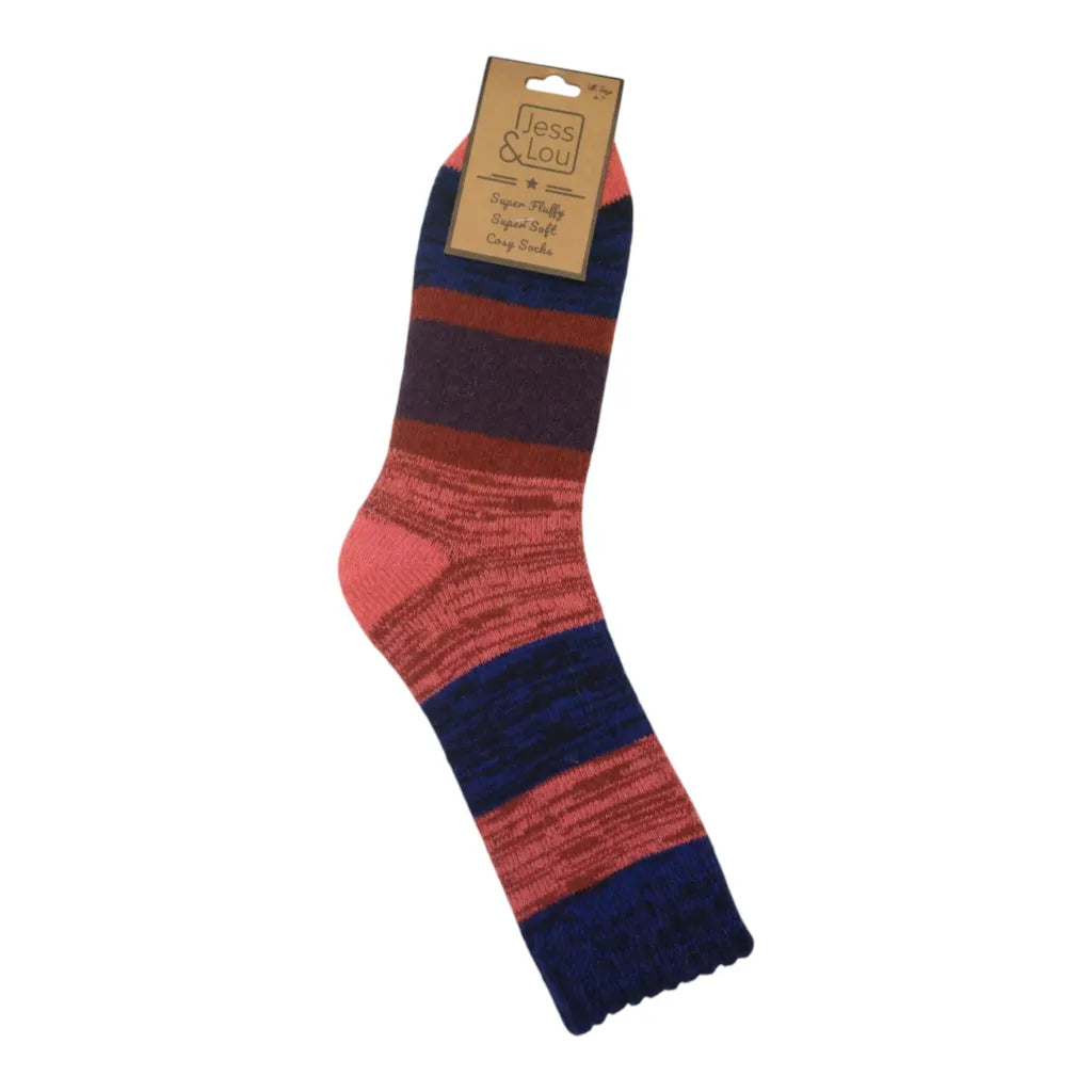 Pink & Blue Striped Block Cosy Socks
