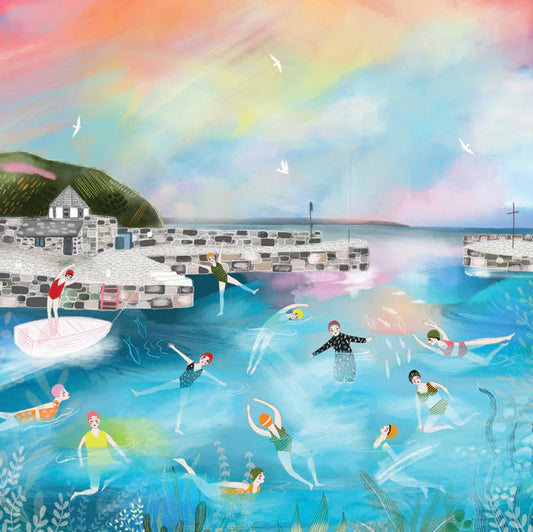 The Sunset Swim Greetings Card By Maria Taylor