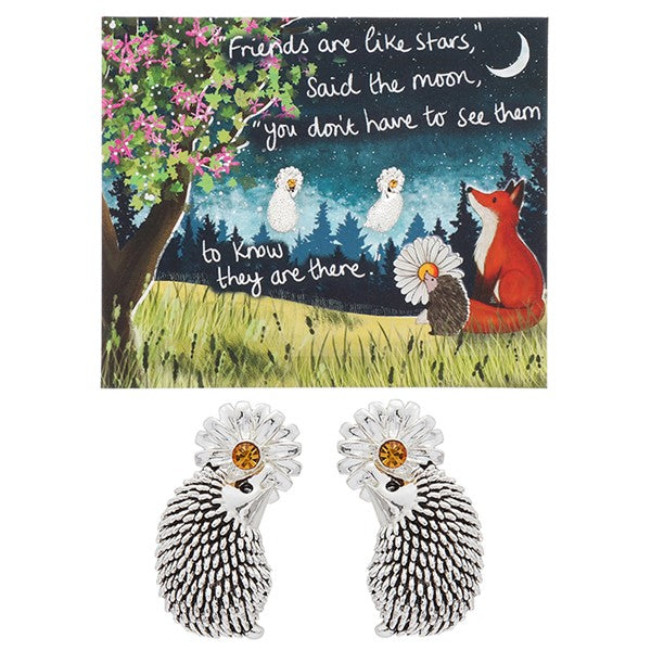 Fox Under The Moon Friendship Hedgehog Earrings
