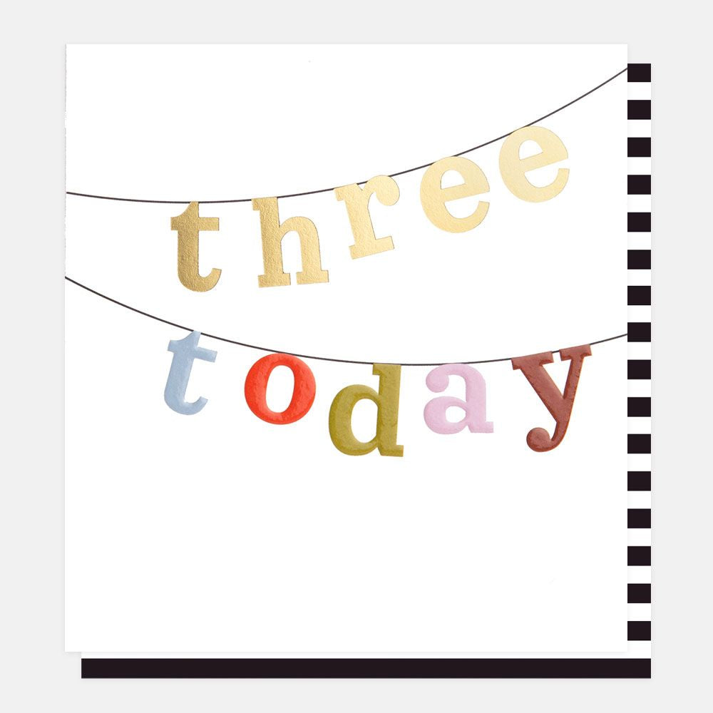 Three Today Bunting Greetings Card