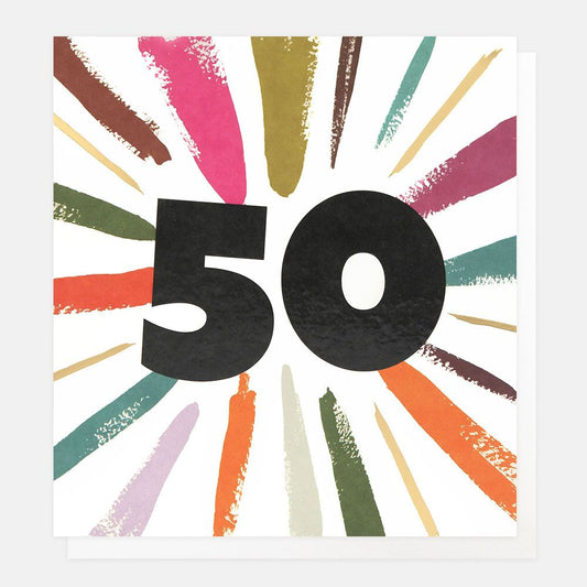 50th Birthday Colour Burst Greetings Card