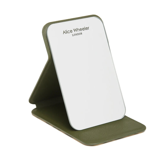 Alice Wheeler Mini Folding Travel Mirror Olive Leopard