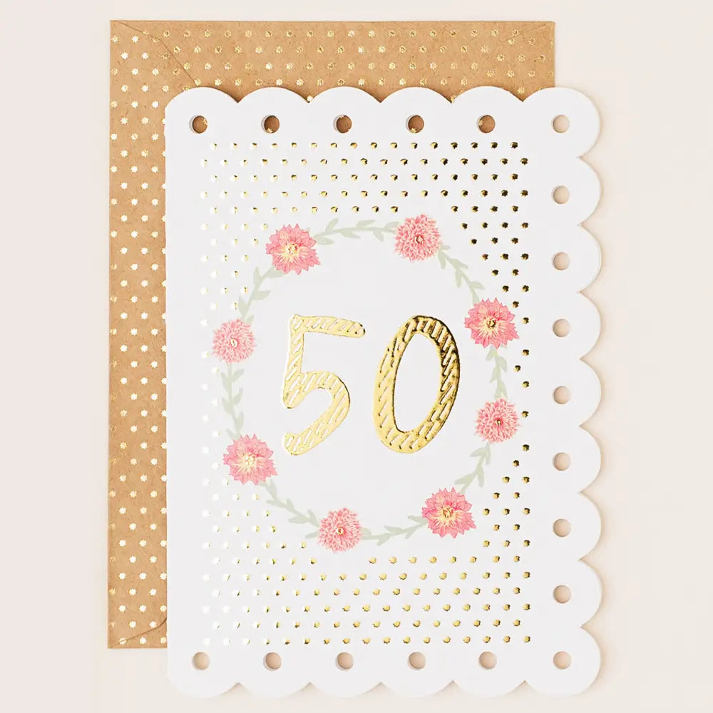 50th Birthday Floral Circle Greetings Card
