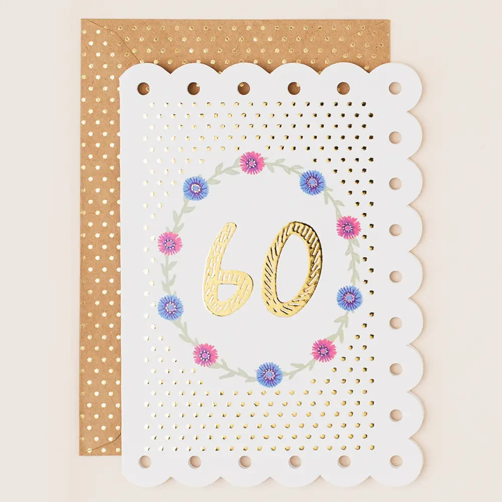 60th Birthday Floral Circle Greetings Card