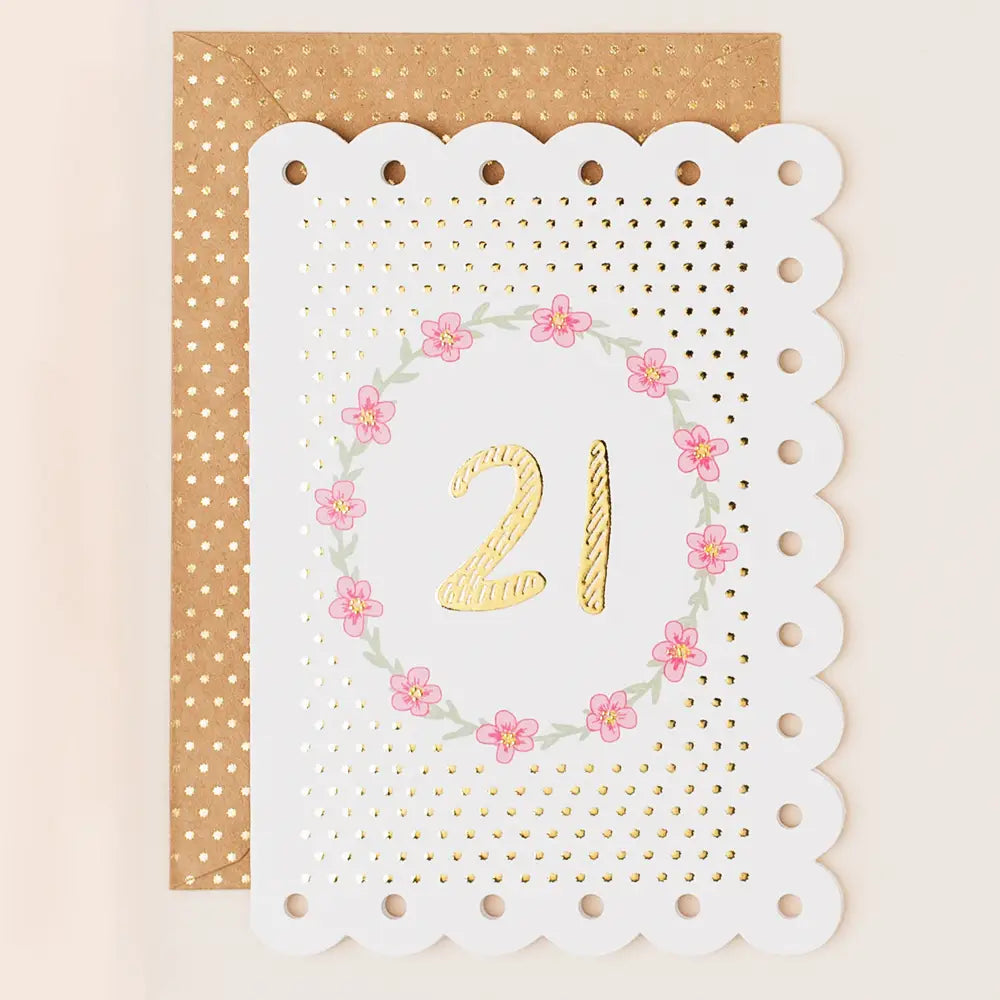 21st Birthday Floral Circle Greetings Card