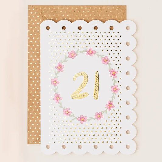 21st Birthday Floral Circle Greetings Card