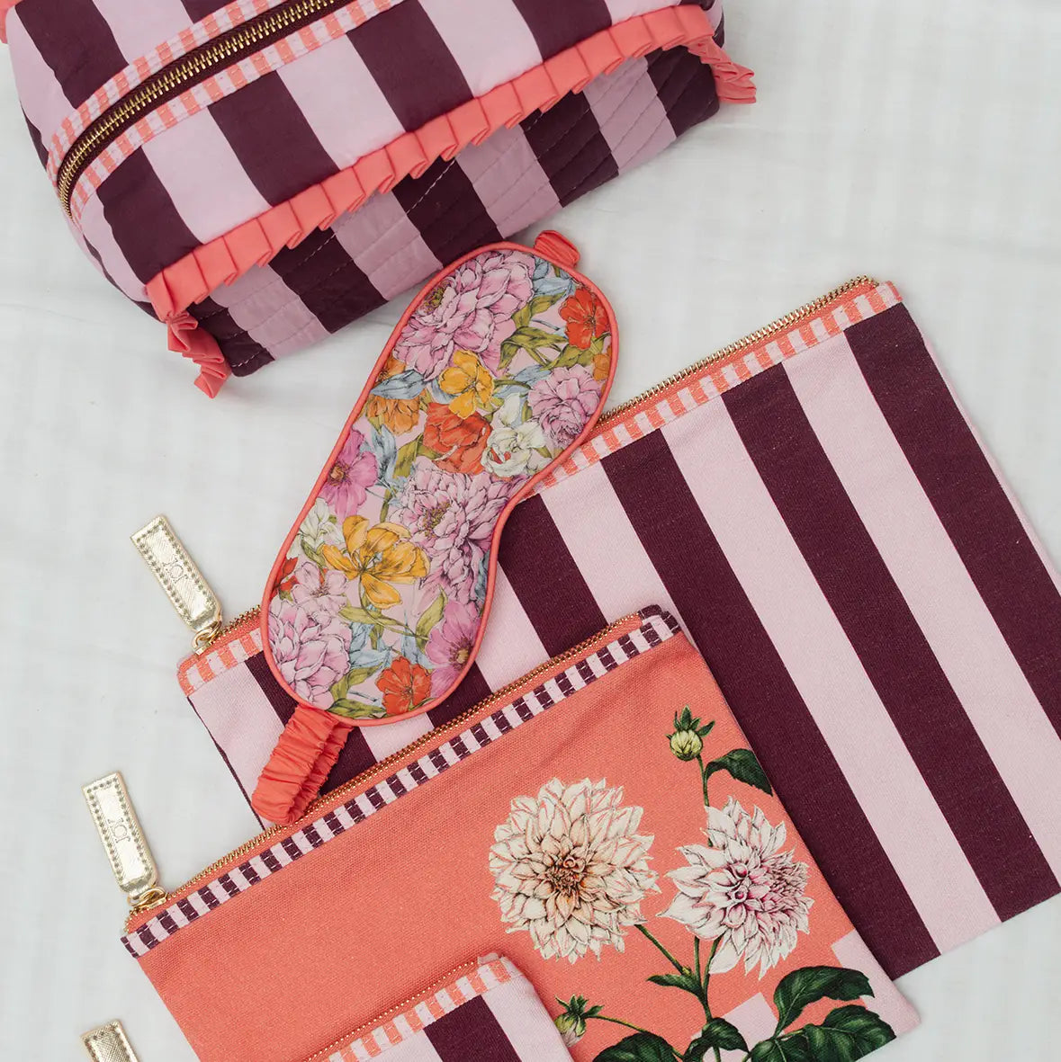 Joy Floral Stripe Set Of 3 Pouches