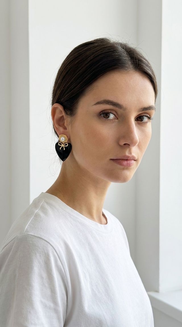 Envy Black Heart Drop Earrings Gold