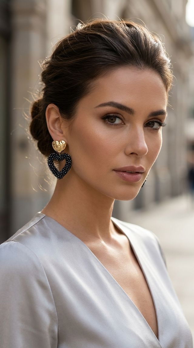 Envy Beaded Heart Drop Earrings Gold & Navy