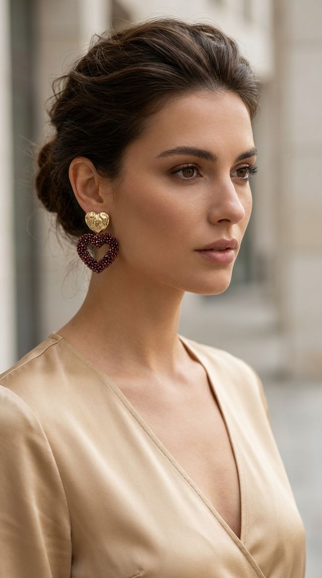 Envy Beaded Heart Drop Earrings Gold & Brown