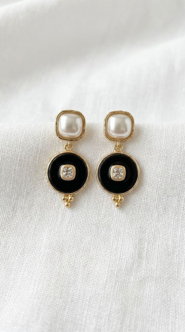 Envy Black & Pearl Drop Earrings Gold