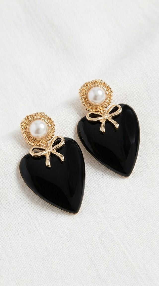 Envy Black Heart Drop Earrings Gold