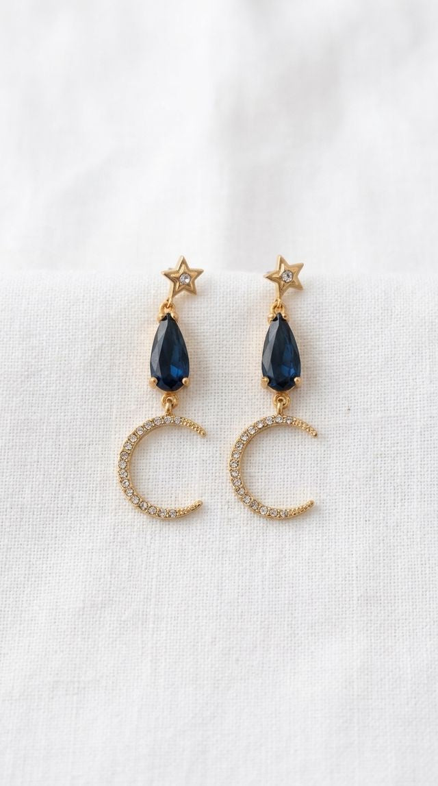 Envy Crescent Moon Drop Earrings Gold