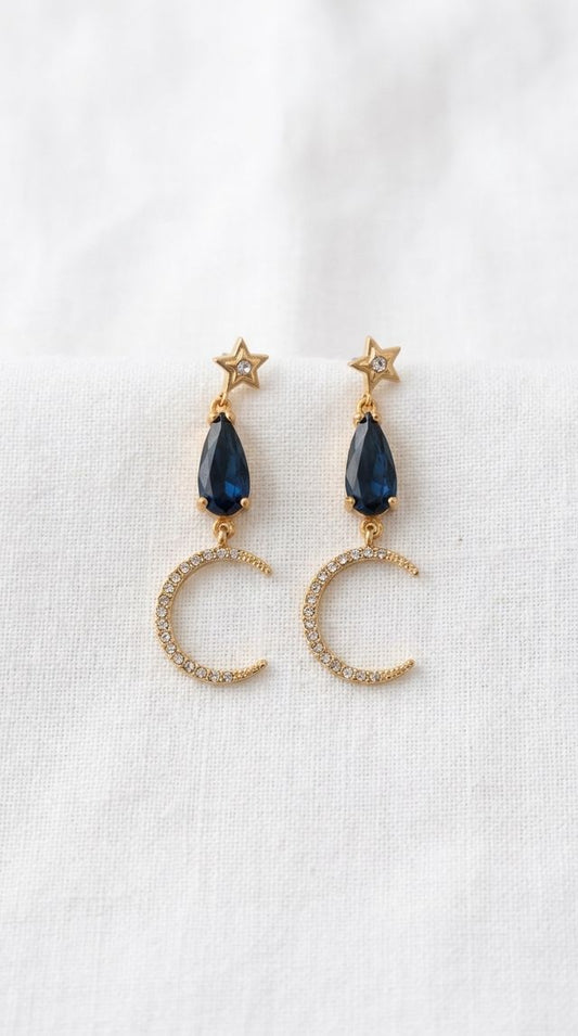 Envy Crescent Moon Drop Earrings Gold