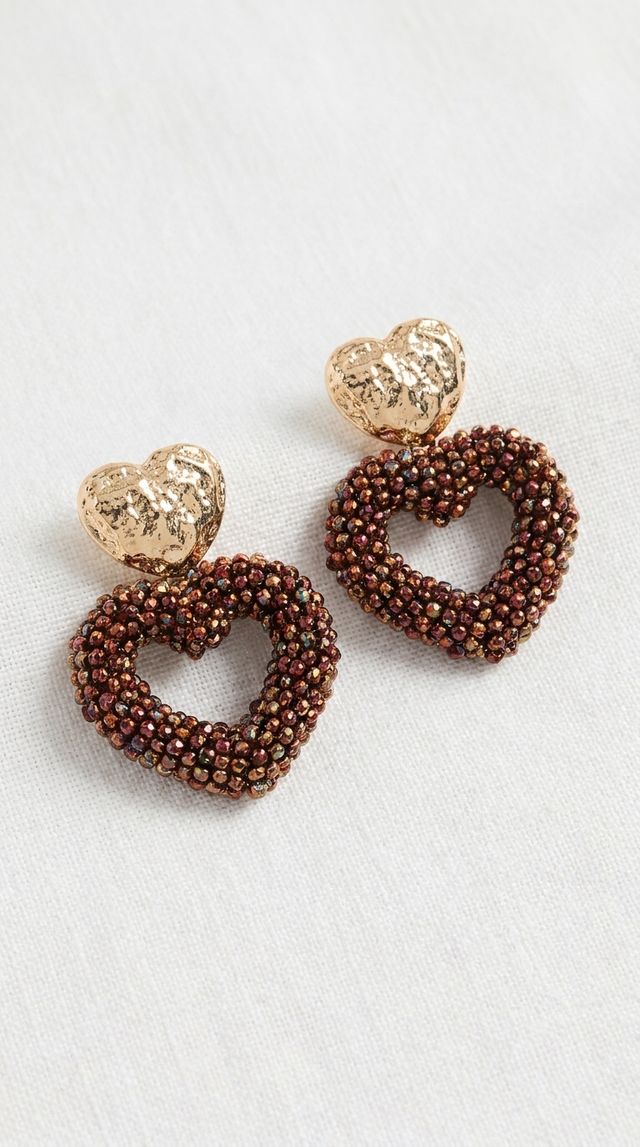 Envy Beaded Heart Drop Earrings Gold & Brown