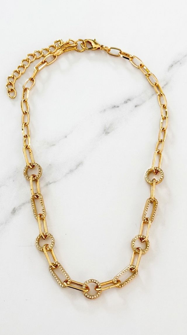 Envy Crystal Link Necklace Gold