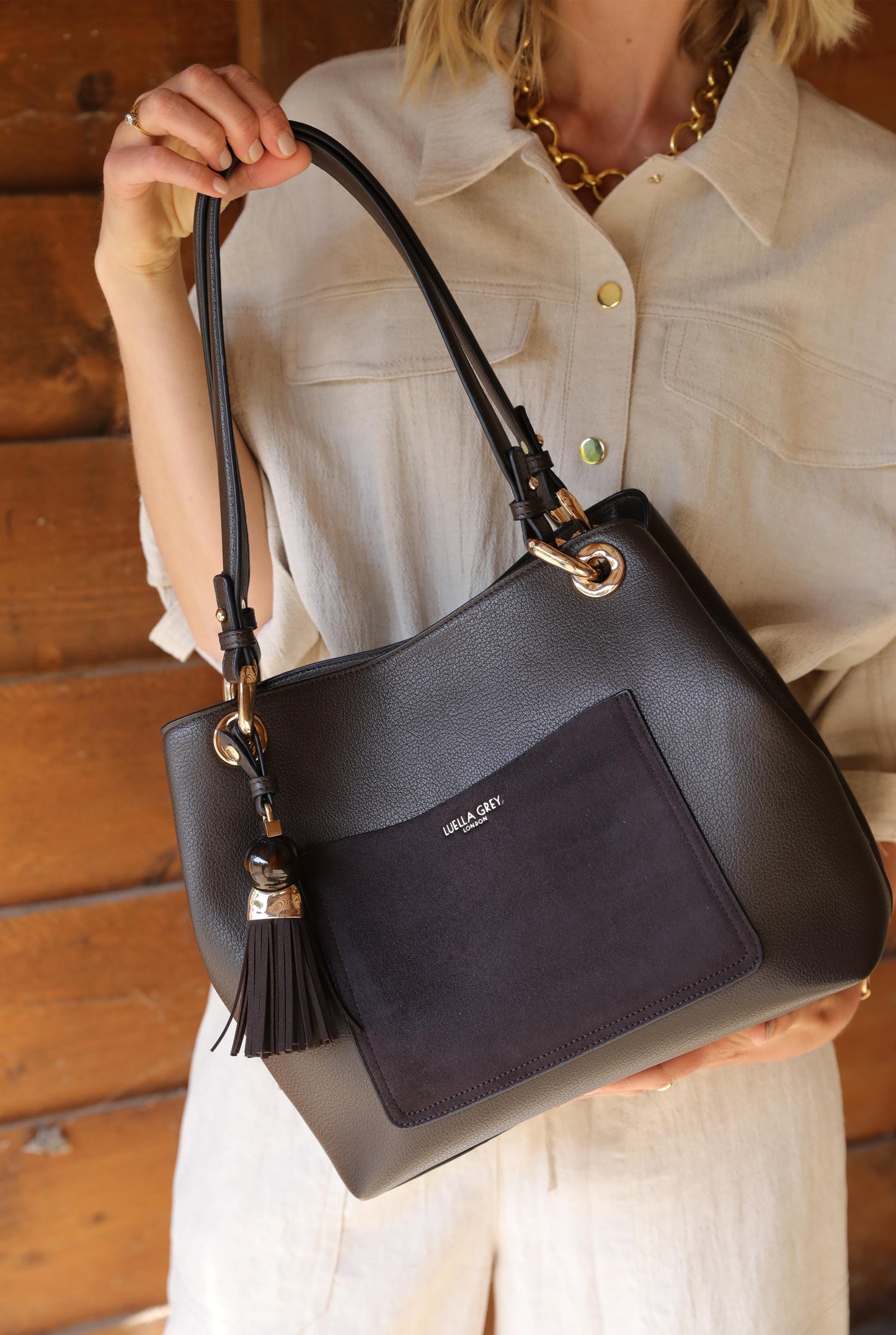 Luella Grey Sienna Chocolate Hobo Tote Bag