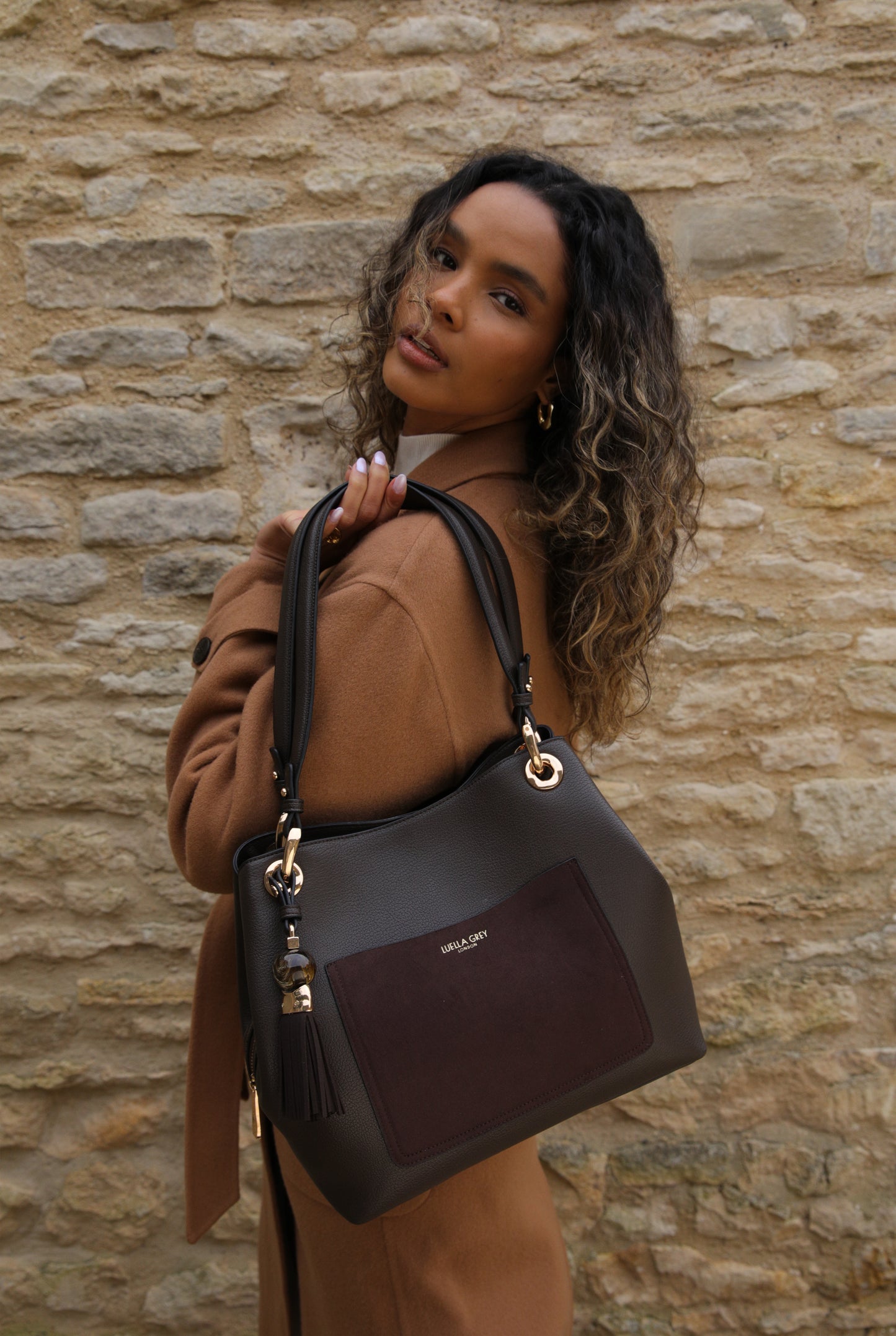 Luella Grey Sienna Chocolate Hobo Tote Bag