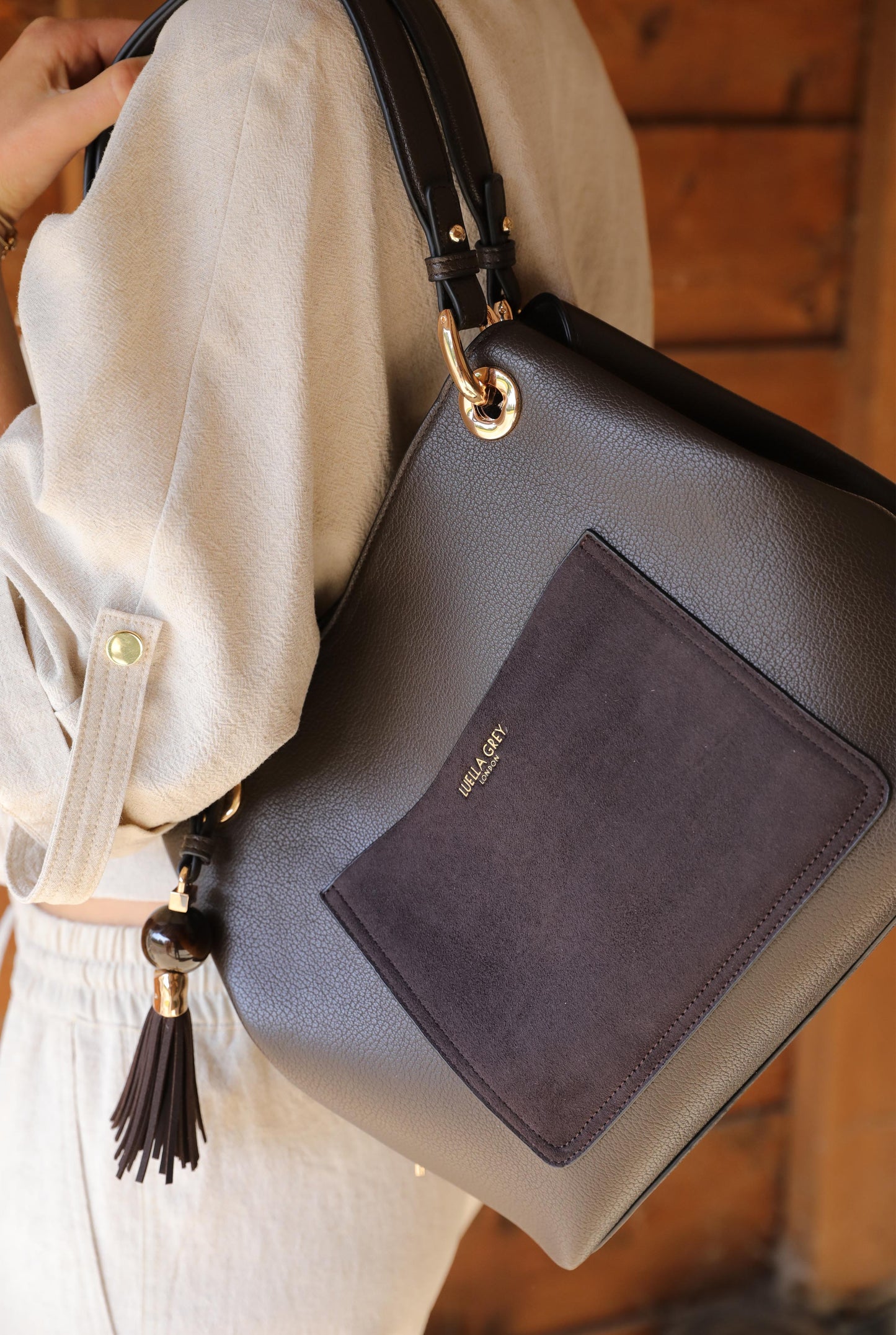 Luella Grey Sienna Chocolate Hobo Tote Bag