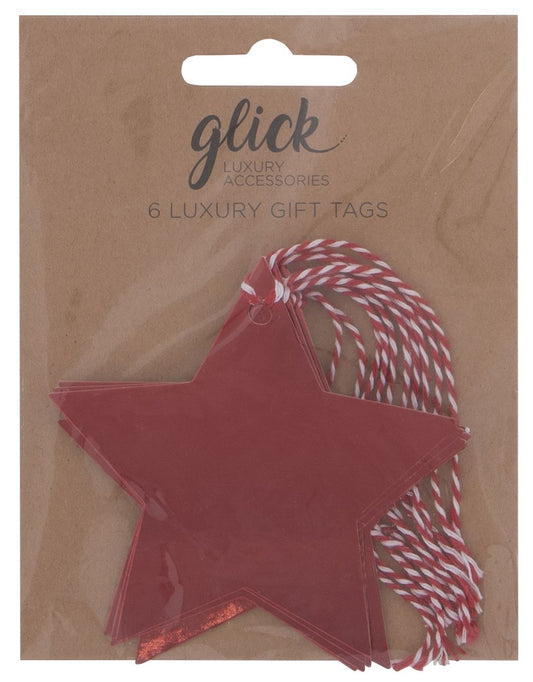 Multi Pack Six Foil Star Gift Tags Red