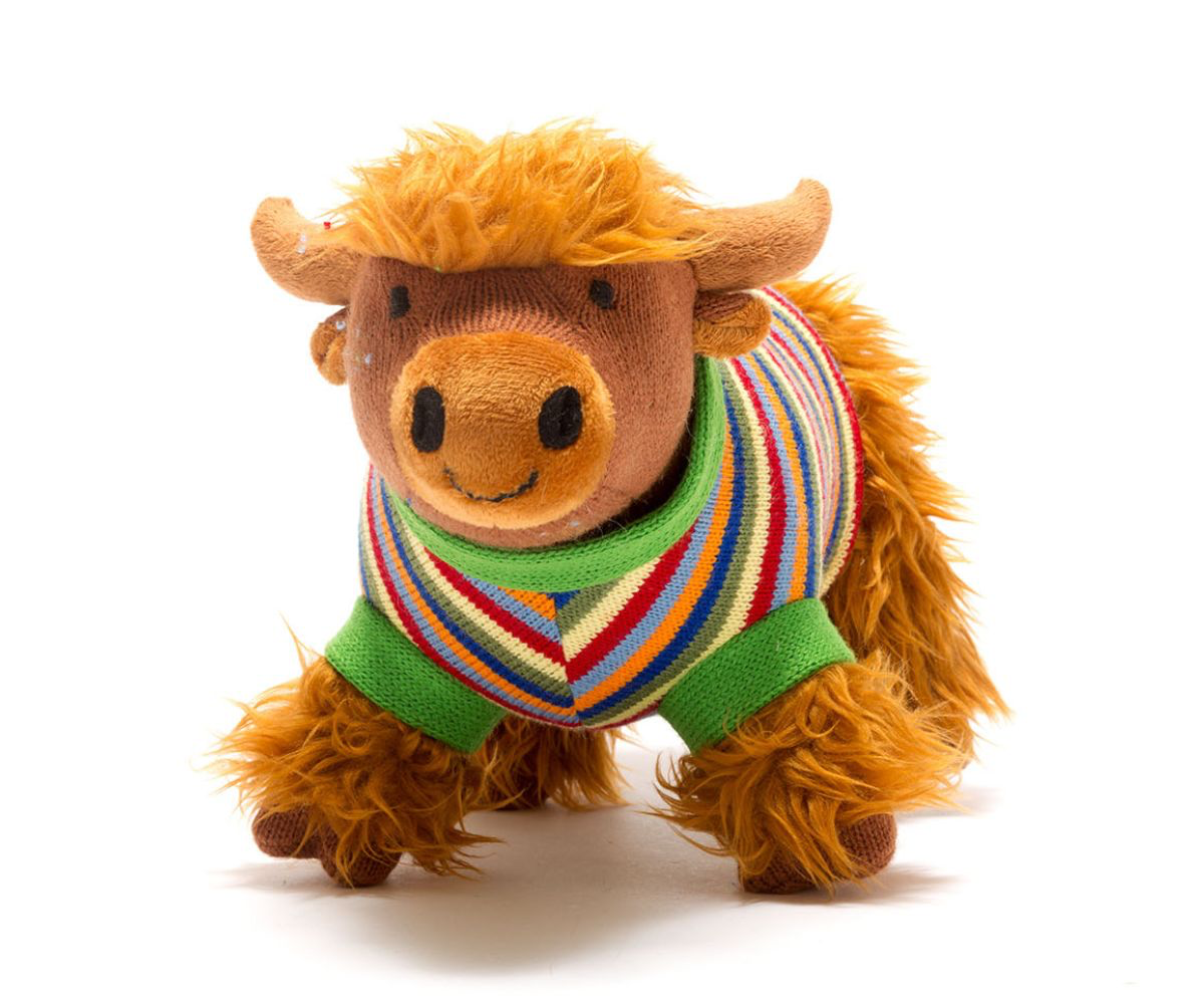 Highland Cow Toy with Stripe Jumper