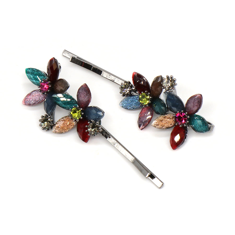 Multi Colour Floral Hair Slides Two Pack