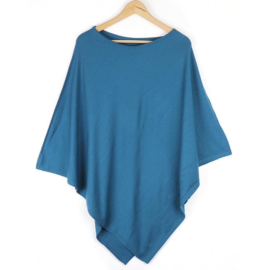 Fine Knitted Recycled Blend Poncho Bright Blue