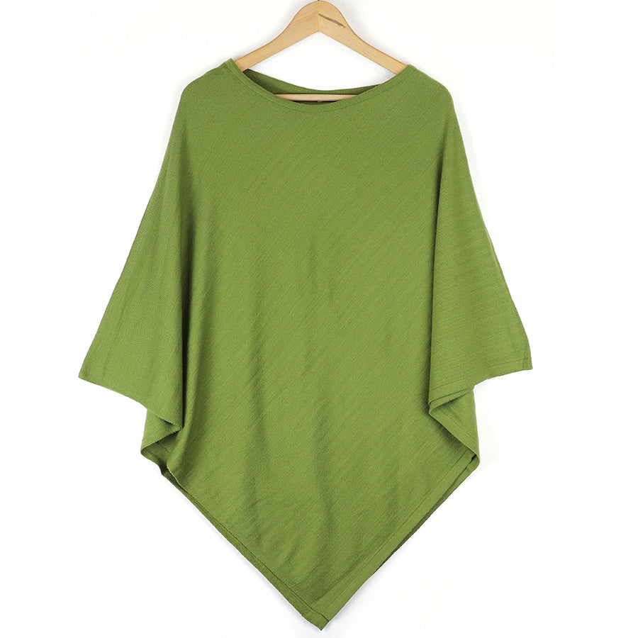 Fine Knitted Recycled Blend Poncho Green