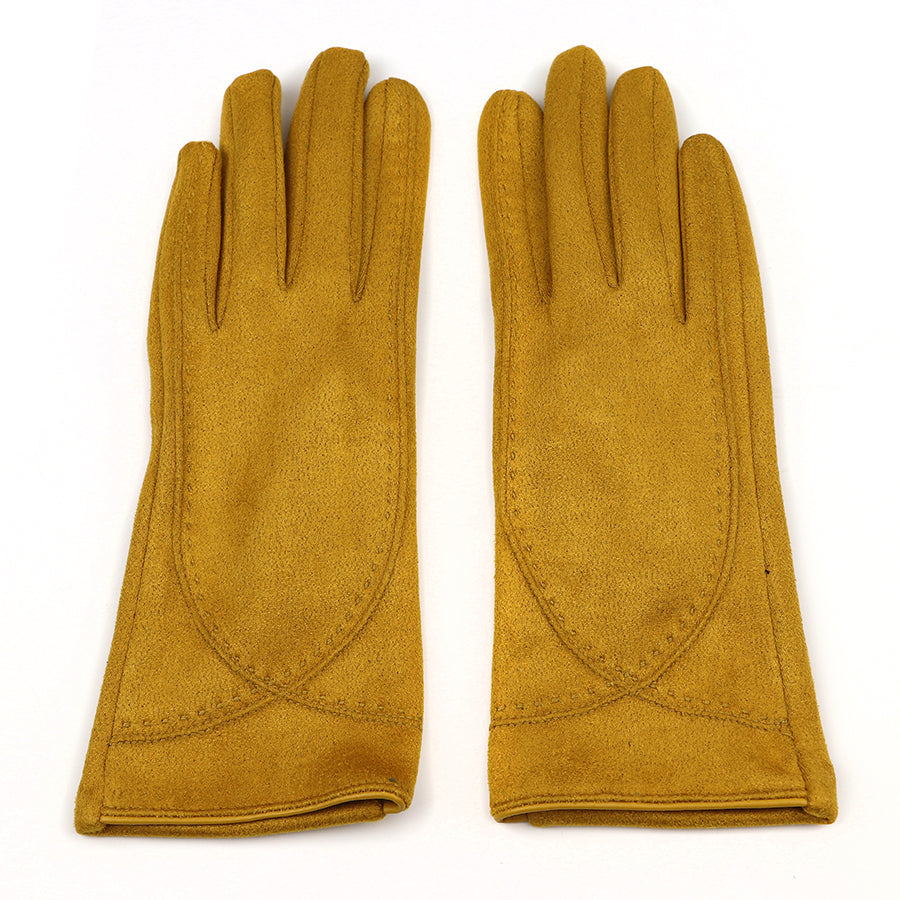 Faux Suede Gloves in Mustard