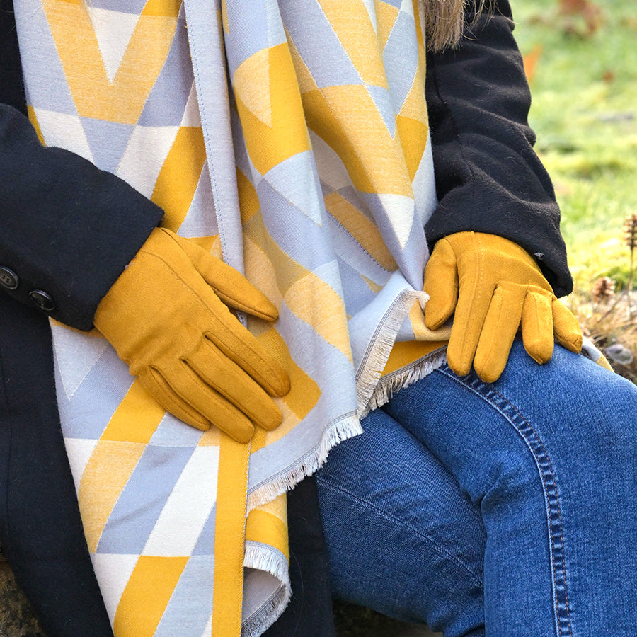 Faux Suede Gloves in Mustard