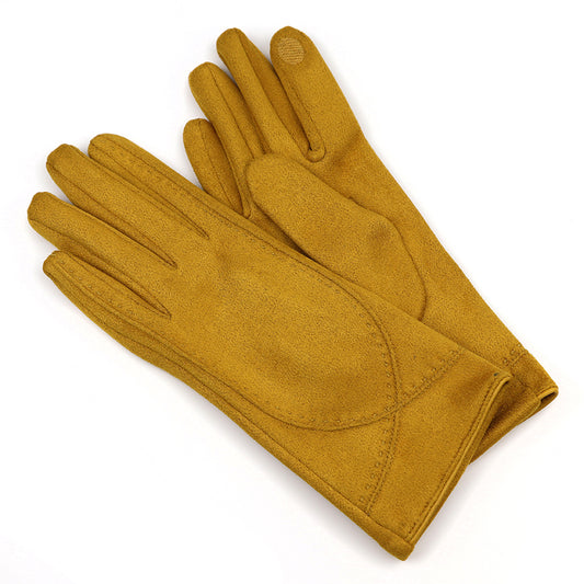 Faux Suede Gloves in Mustard