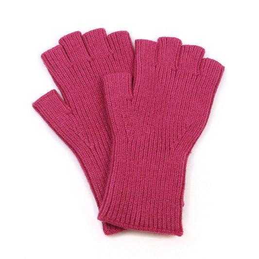 Fine Rib Knit Fingerless Gloves in Rose Pink