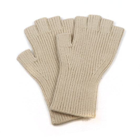 Fine Rib Knit Fingerless Gloves in Oatmeal