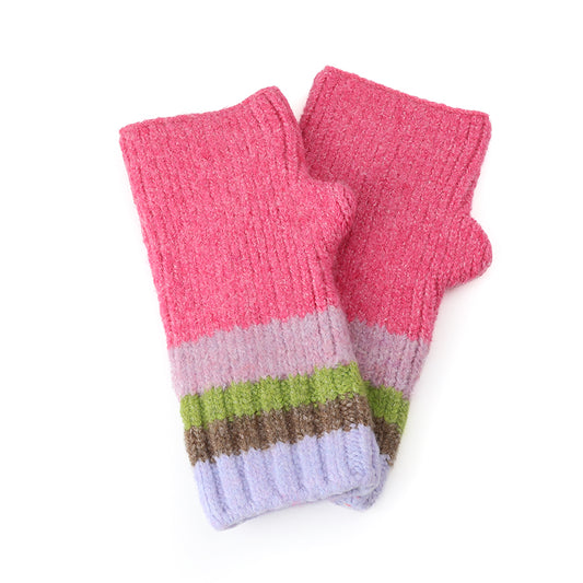 Striped Wrist Warmers in Pink & Green