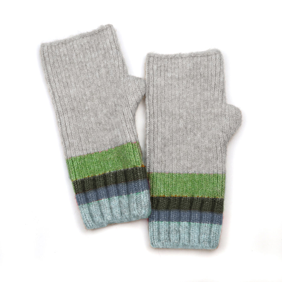 Striped Wrist Warmers in Denim, Grey & Green