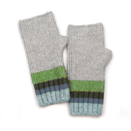 Striped Wrist Warmers in Denim, Grey & Green