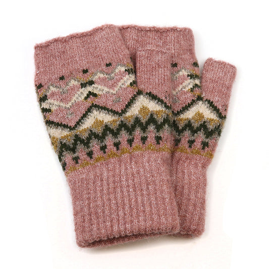Fairisle Fingerless Gloves in Dusky Pink & Green